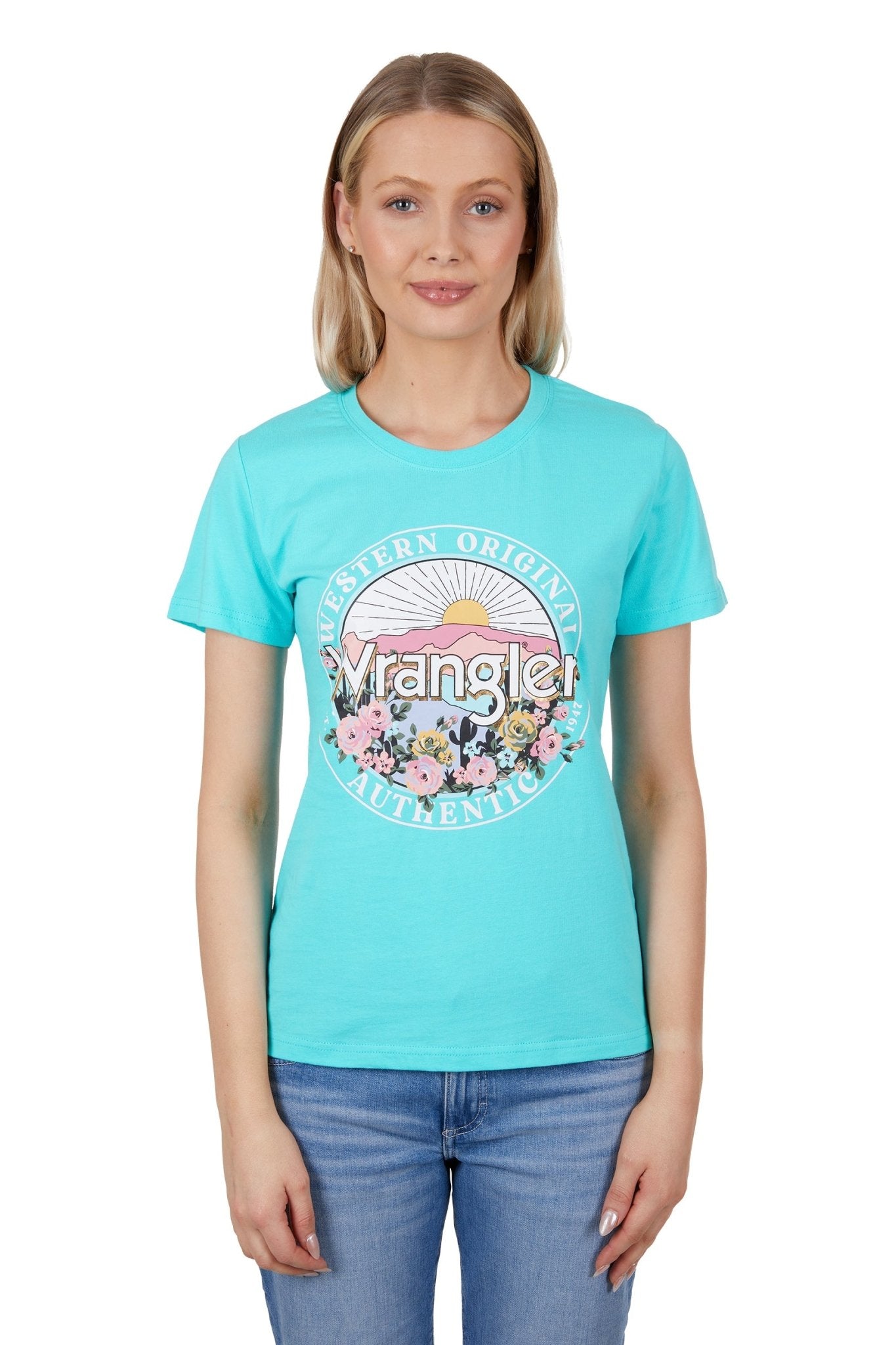 Wrangler Ladies Sara SS Tee Aqua - Aitken's Saddlery