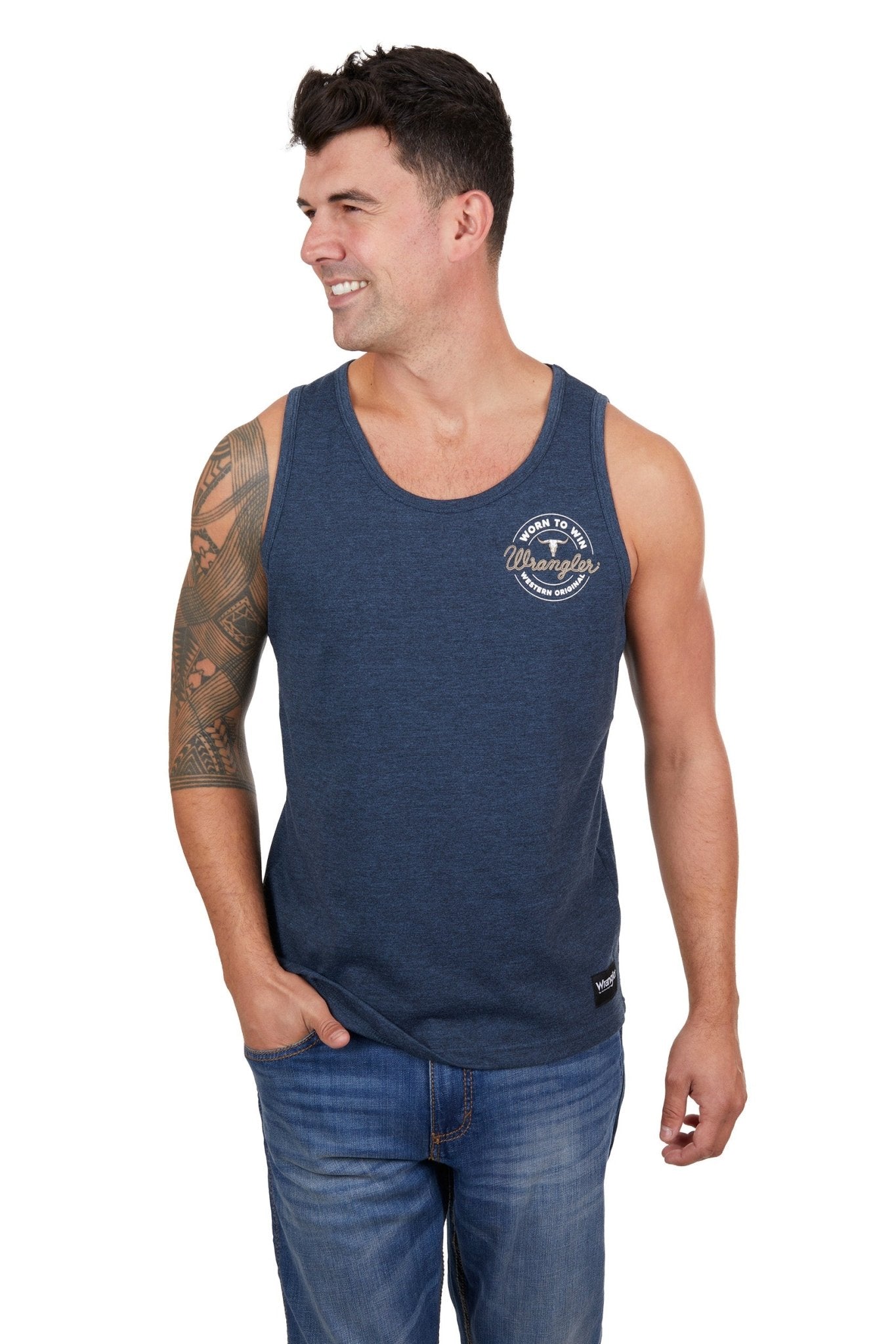 Wrangler Mens Zane Singlet Navy Marle - Aitken's Saddlery