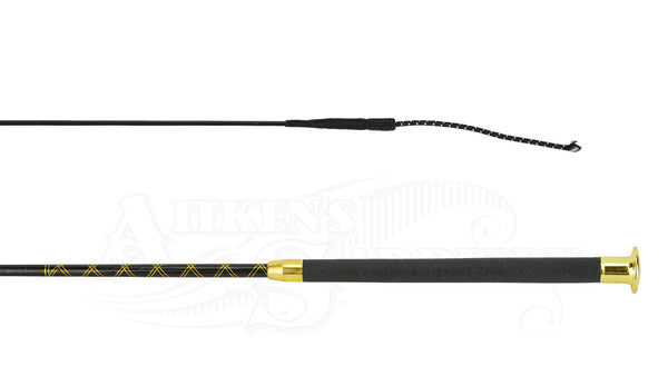Fibreglass dressage whip with gold top and gold inlay