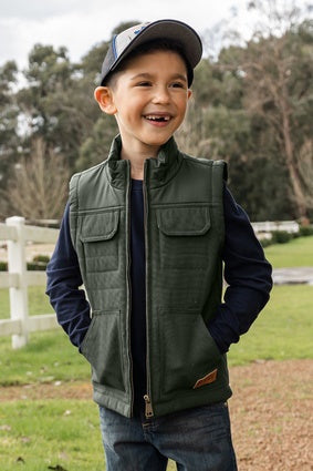 Pure Western Cameron Boys Vest Khaki