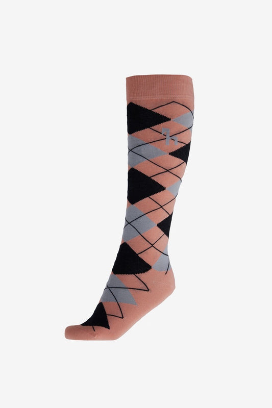 Horze Alana Checked Socks Peach Amber Pink & Black