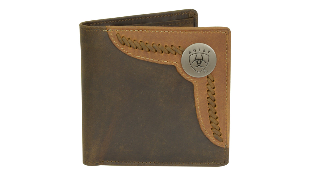ariat bi-fold wallet two tone leather