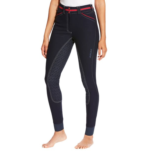 Ariat Heritage Navy breeches with red trim elite grip