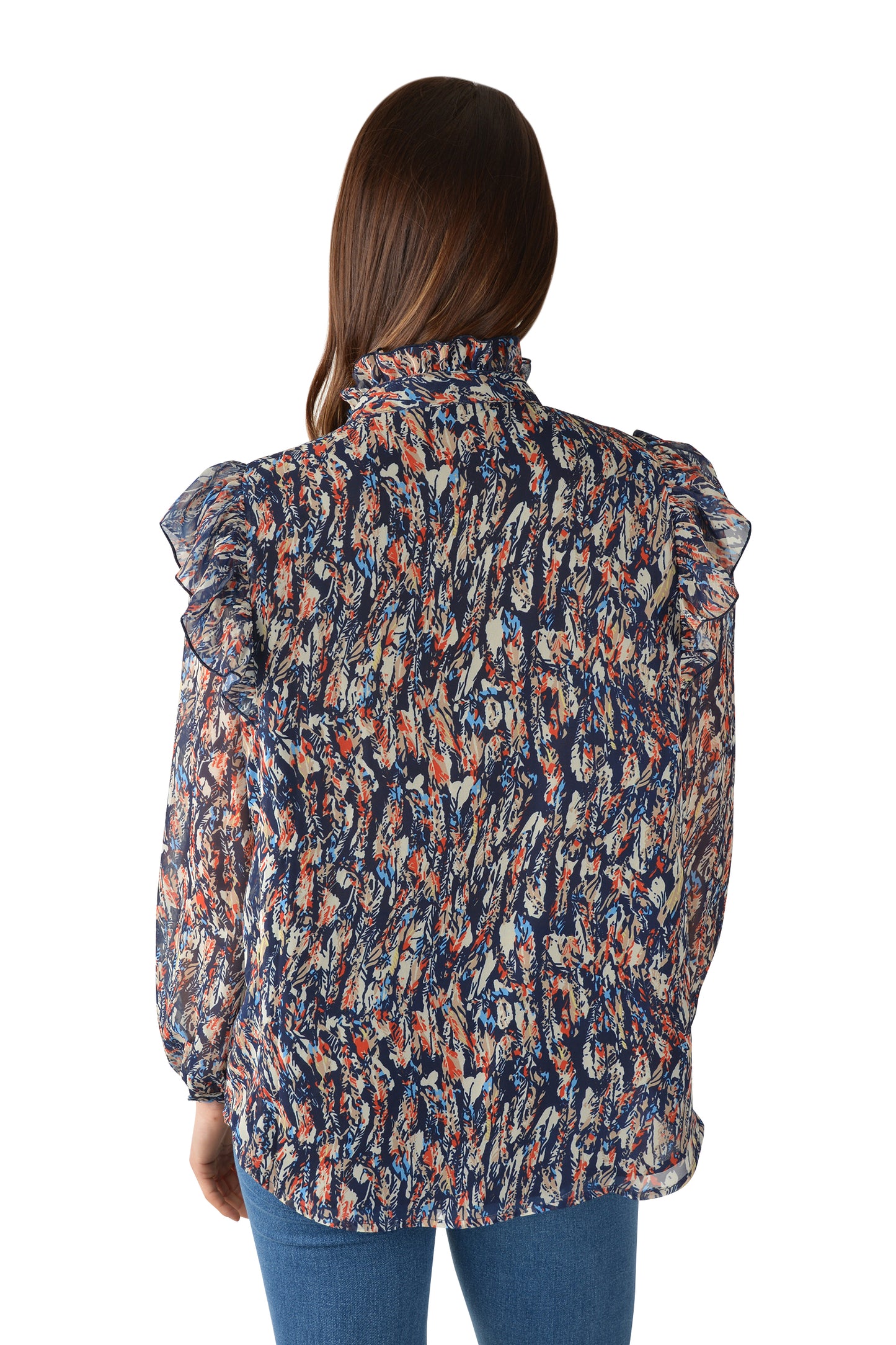 Pure Western Becca Ruffle LS Ladies Top Multi Colour