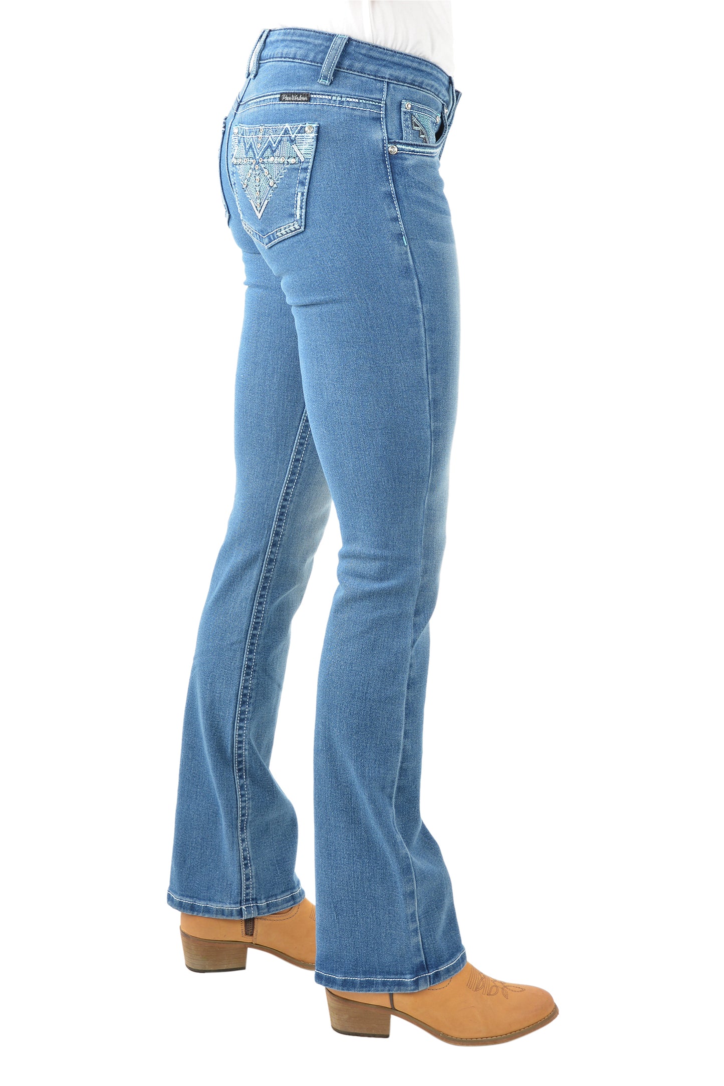 Pure Western Ziggy Boot Cut Ladies Jeans Retro Blue