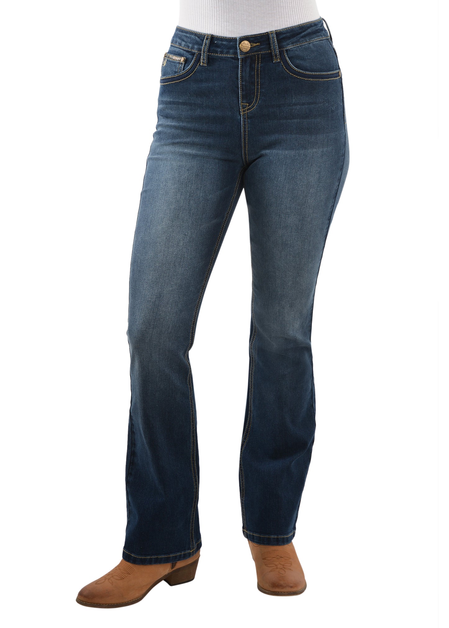 Pure Western Brady High Waist Boot Cut Ladies Jeans Midnight