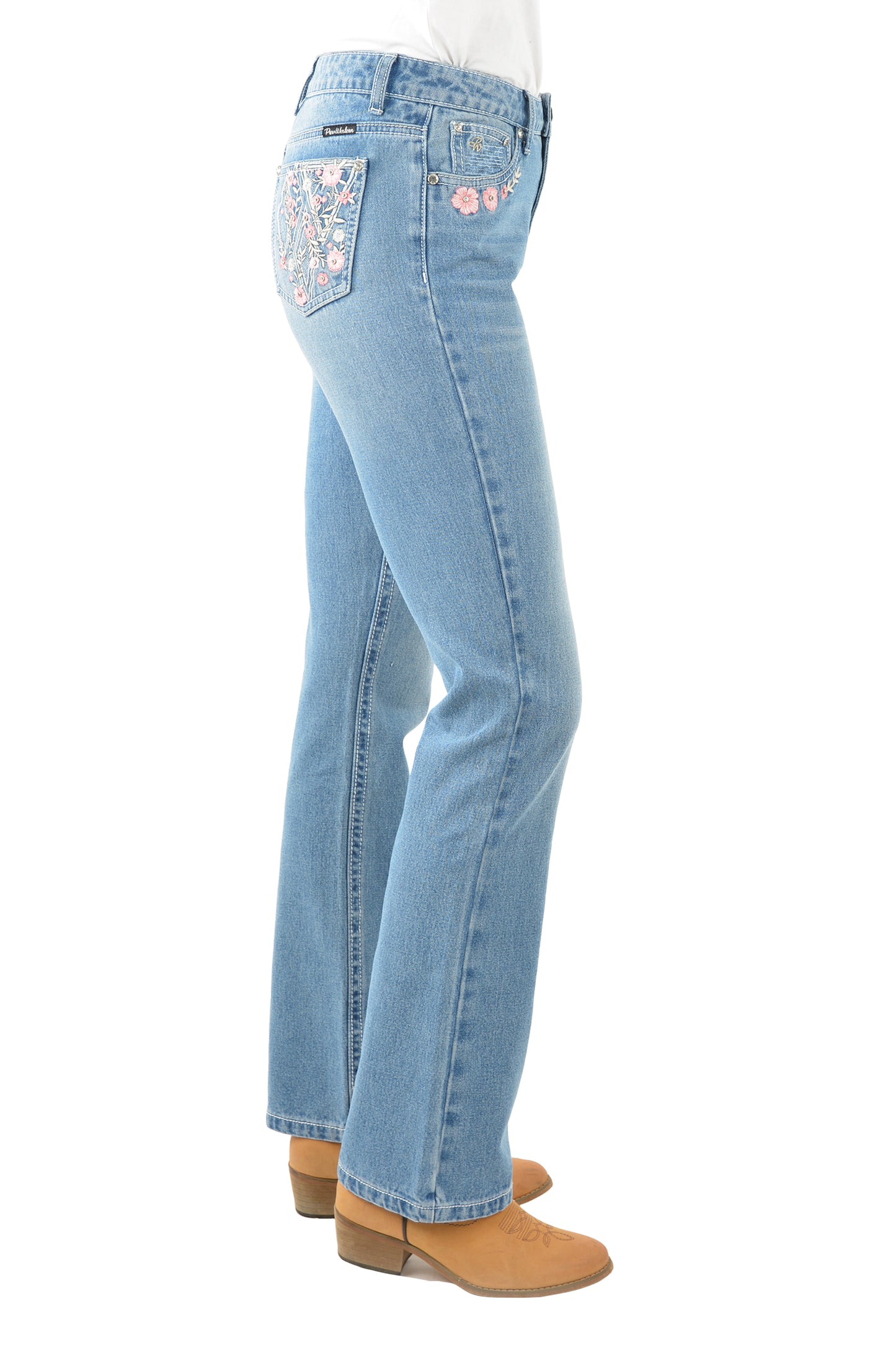 Pure Western Flora High Rise Boot Cut Ladies Jeans Faded Blue