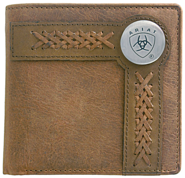 Ariat Bi-Fold Distressed Leather Wallet with Leather Plaiting