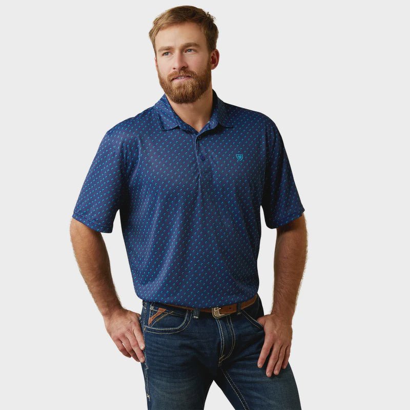 Ariat All Over Print Mens Polo SS Monaco Blue - Aitken's Saddlery