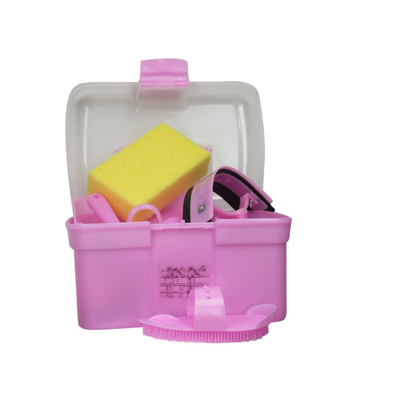 Pink grooming box with eight grooming pieces