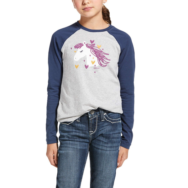 Ariat Kids Long Sleeve Grey and Navy with Horse head print