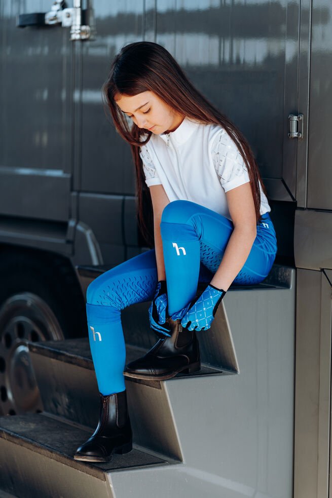 Horze Fia Jnr Lycra Gloves Princess Blue - Aitken's Saddlery