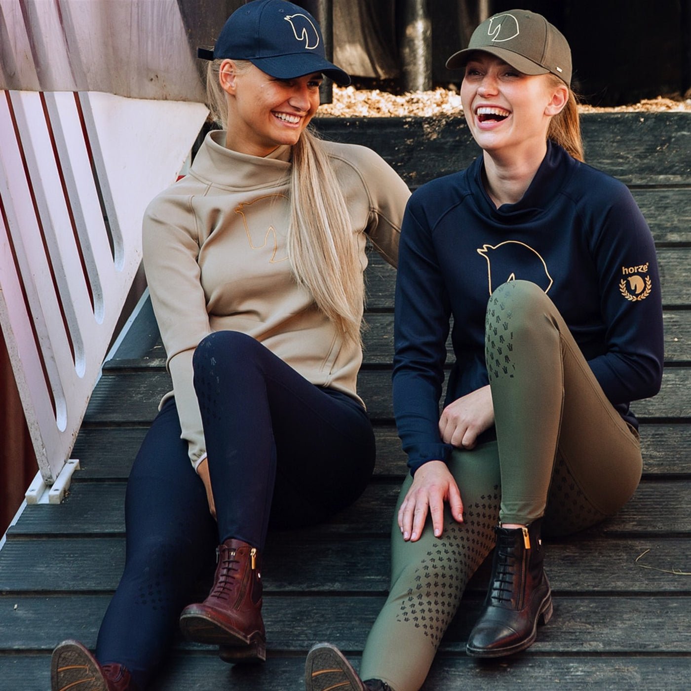 Horze Sienna Ladies Breeches Navy & Gold - Aitken's Saddlery