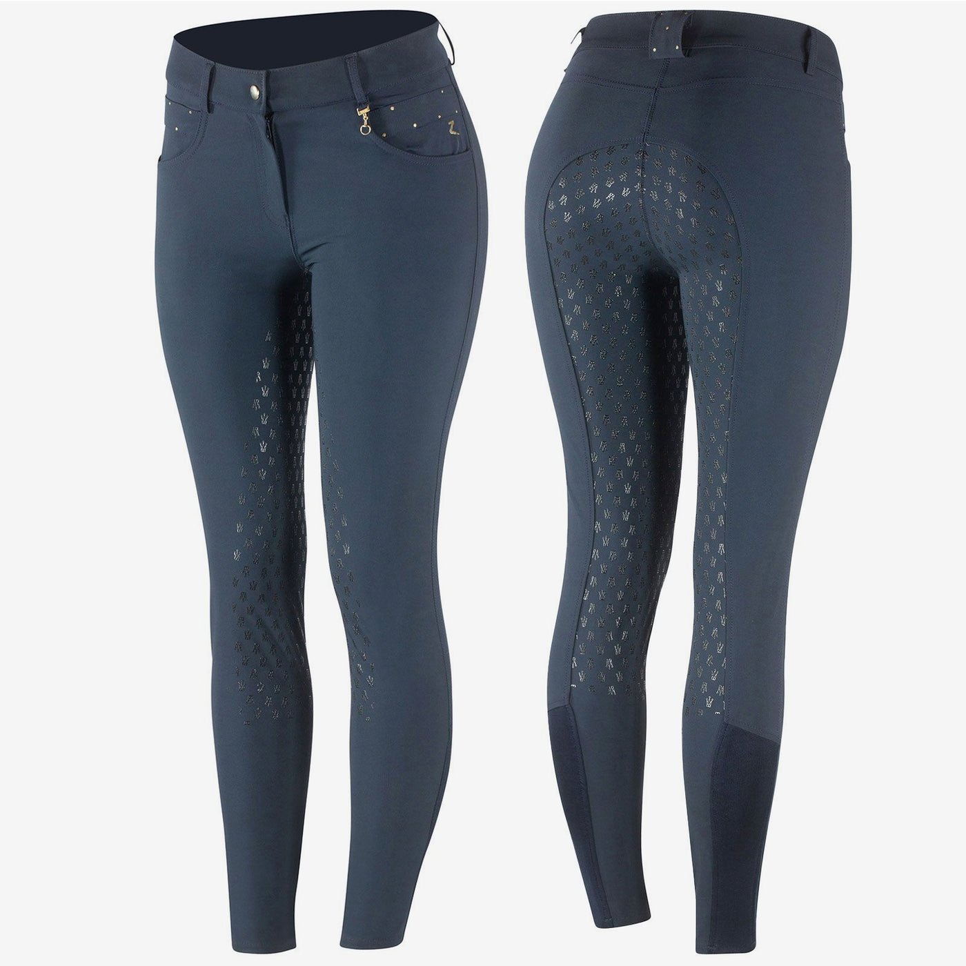 Horze Sienna Ladies Breeches Navy & Gold - Aitken's Saddlery