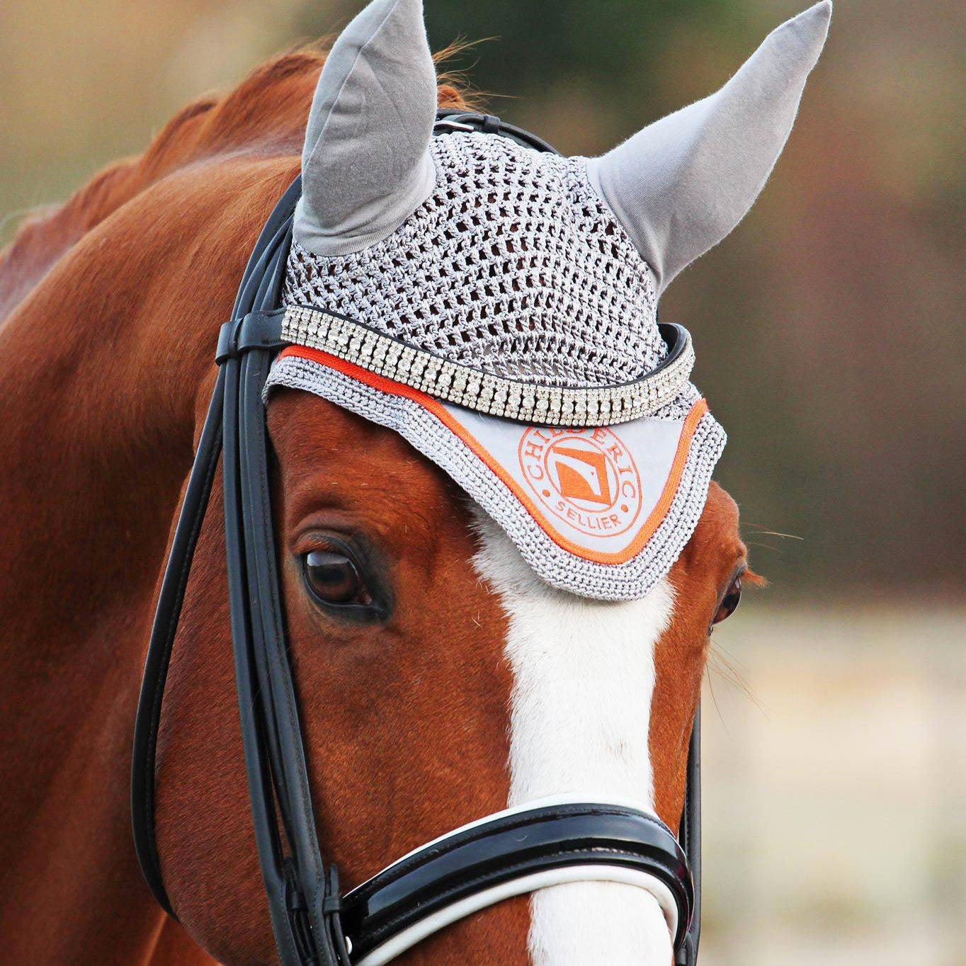 Luc Childeric Ear Bonnet Grey & Orange - Aitken's Saddlery