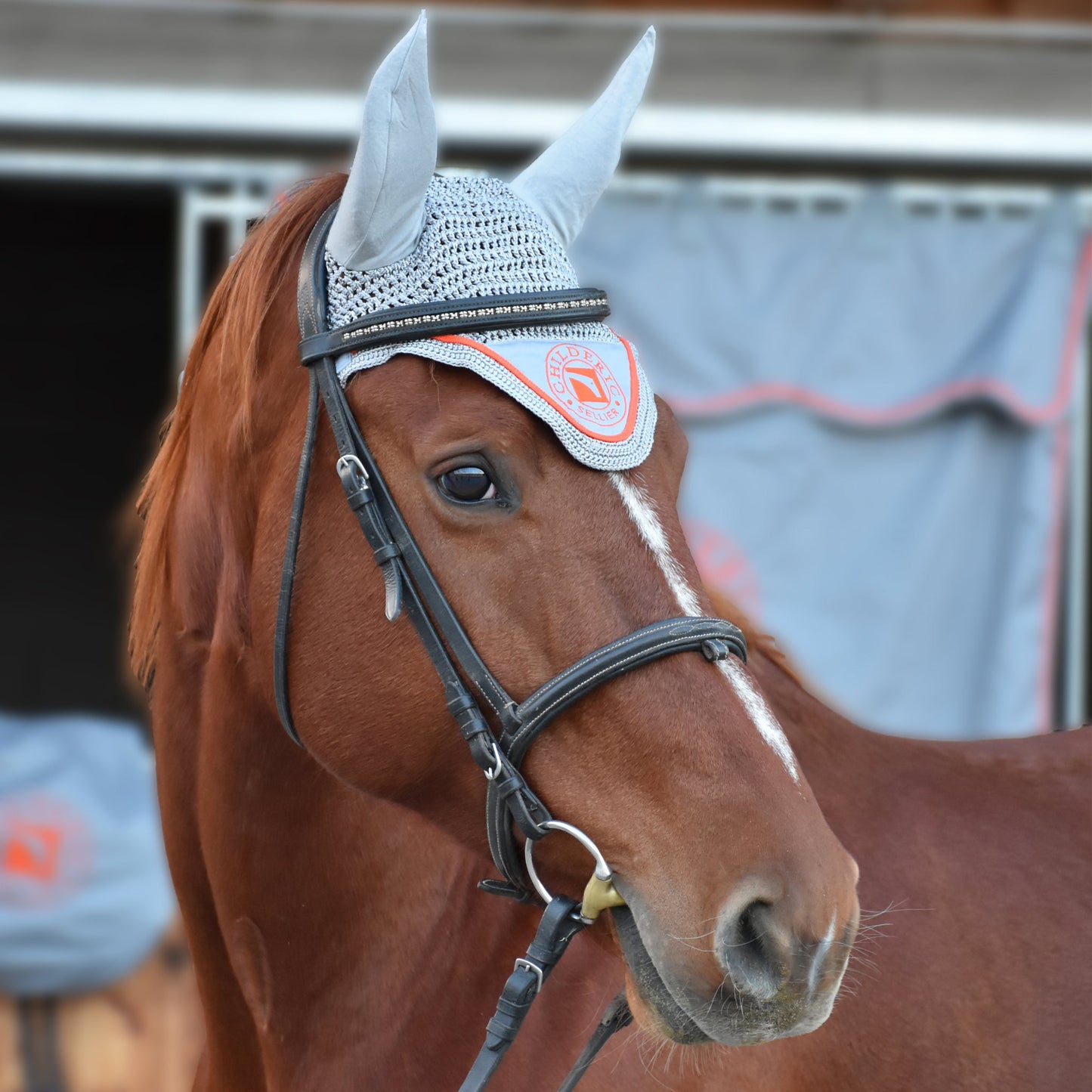 Luc Childeric Ear Bonnet Grey & Orange - Aitken's Saddlery