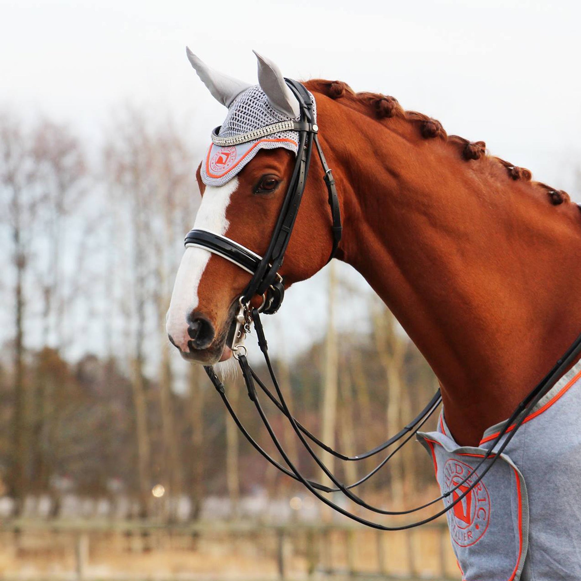 Luc Childeric Ear Bonnet Grey & Orange - Aitken's Saddlery