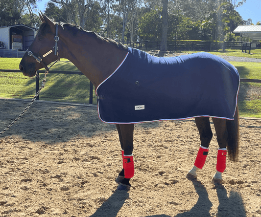 Polar Fleece Rug Navy Blue with White & Red Trim - Aitken's Saddlery