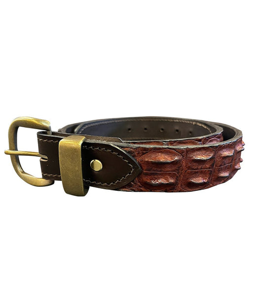Porter Crocodile Belt Brown & Brass - Aitken's Saddlery