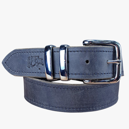 Porter Leather 1.5 Belt Distressed Black Silver Buckle - Aitken's Saddlery