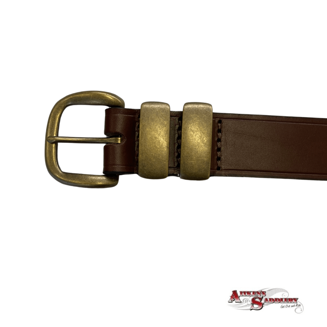Porter Leather Belt Med Brown Antique Brass 1.5 - Aitken's Saddlery