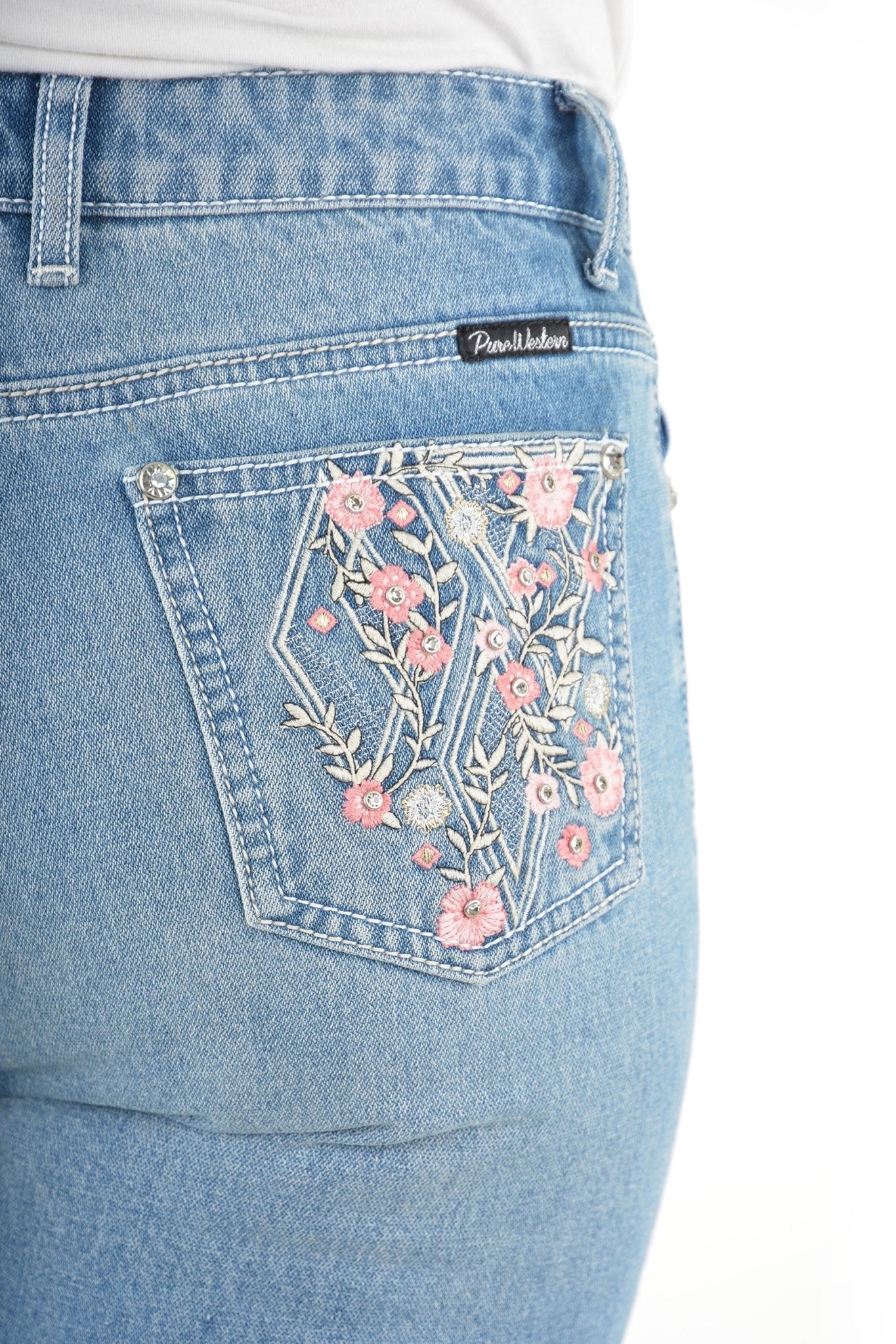 Pure Western Flora High Rise Boot Cut Ladies Jeans Faded Blue - Aitken's Saddlery