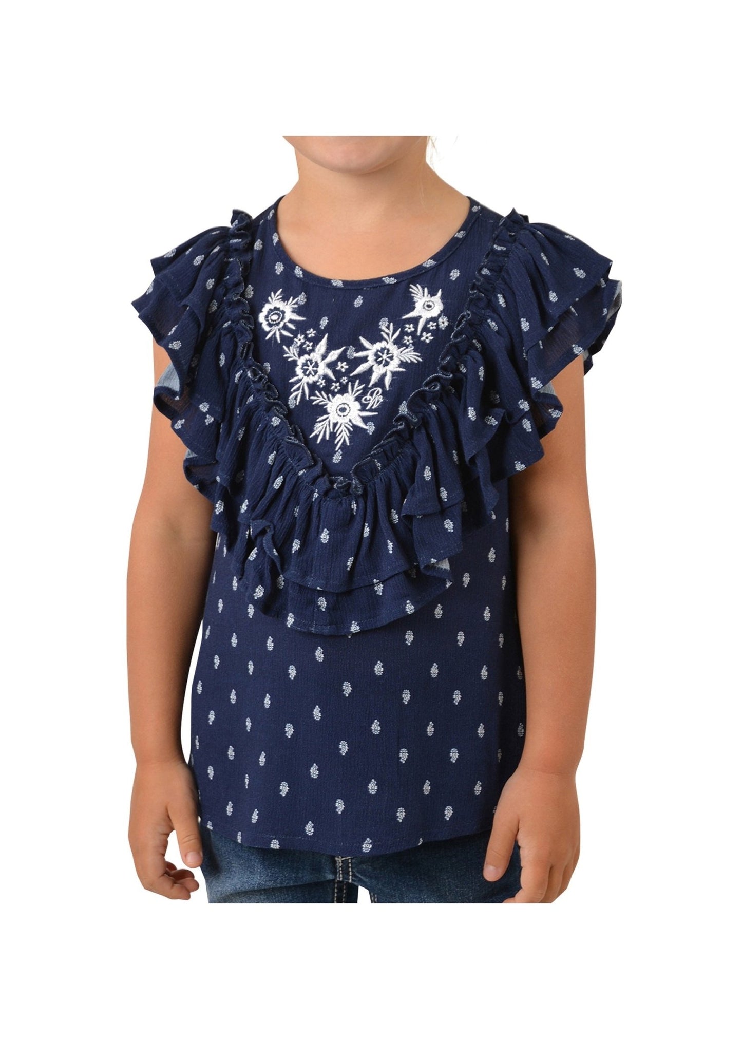 Pure Western Maddie Girls Blouse Navy - Aitken's Saddlery