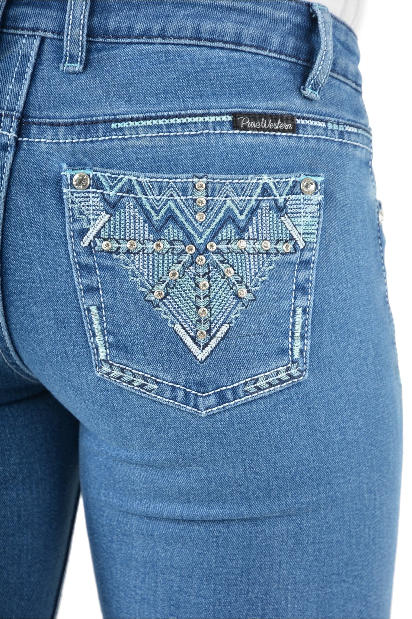 Pure Western Ziggy Boot Cut Ladies Jeans Retro Blue - Aitken's Saddlery