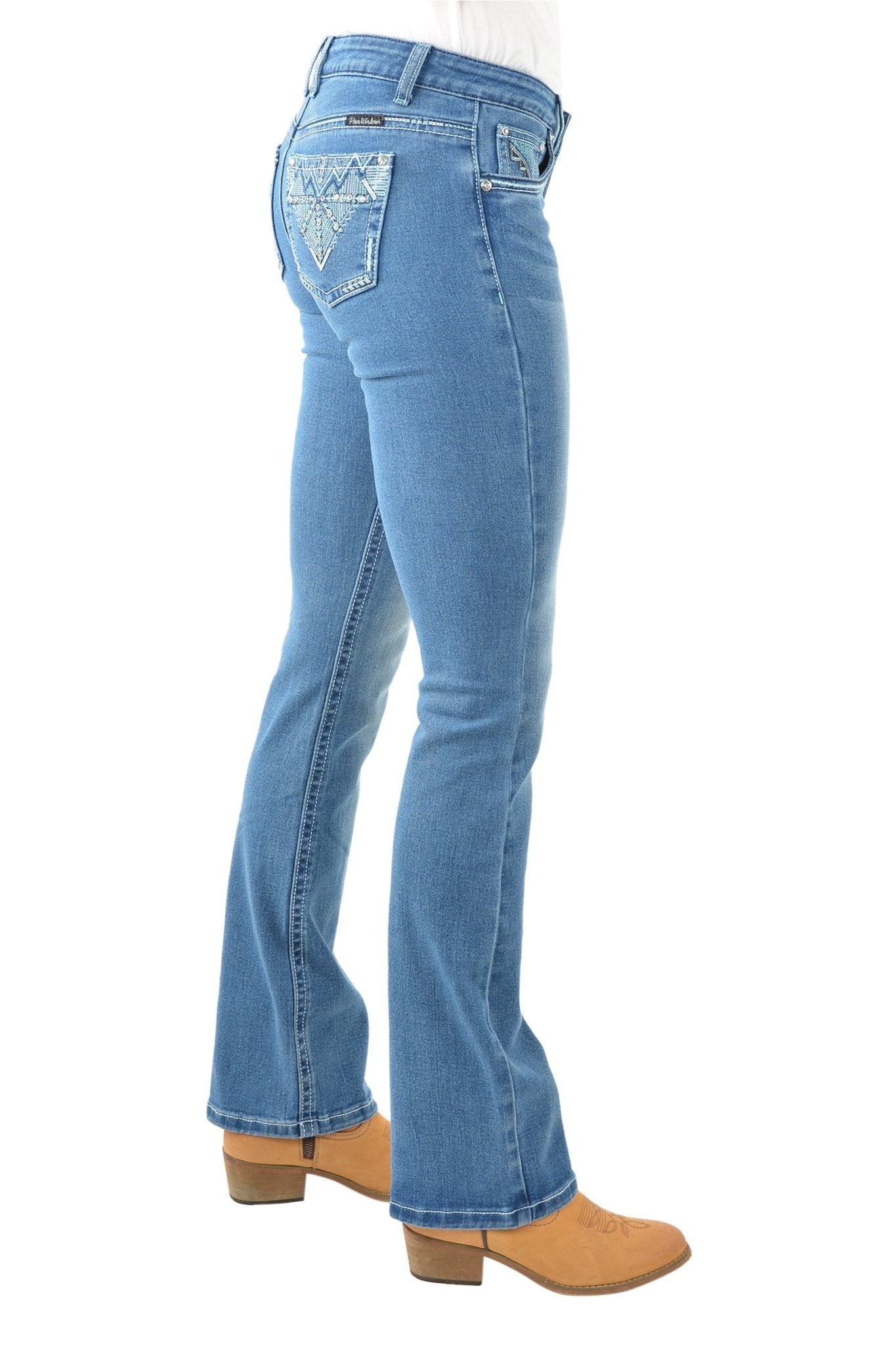 Pure Western Ziggy Boot Cut Ladies Jeans Retro Blue - Aitken's Saddlery