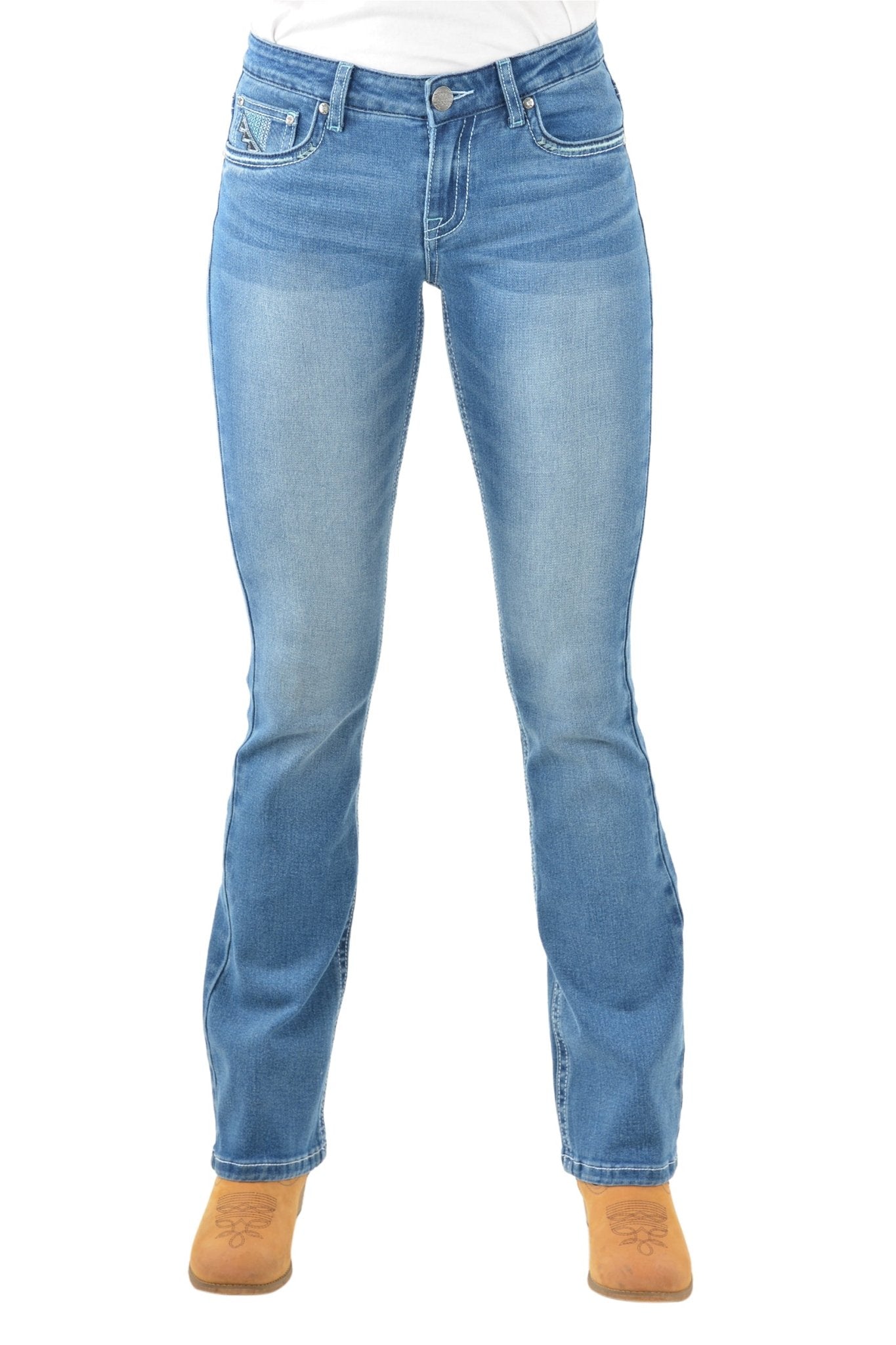 Pure Western Ziggy Boot Cut Ladies Jeans Retro Blue - Aitken's Saddlery