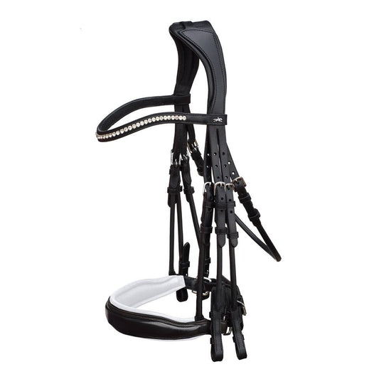 Schockemohle Venice Double Bridle Black Patent with White & Silver - Aitken's Saddlery