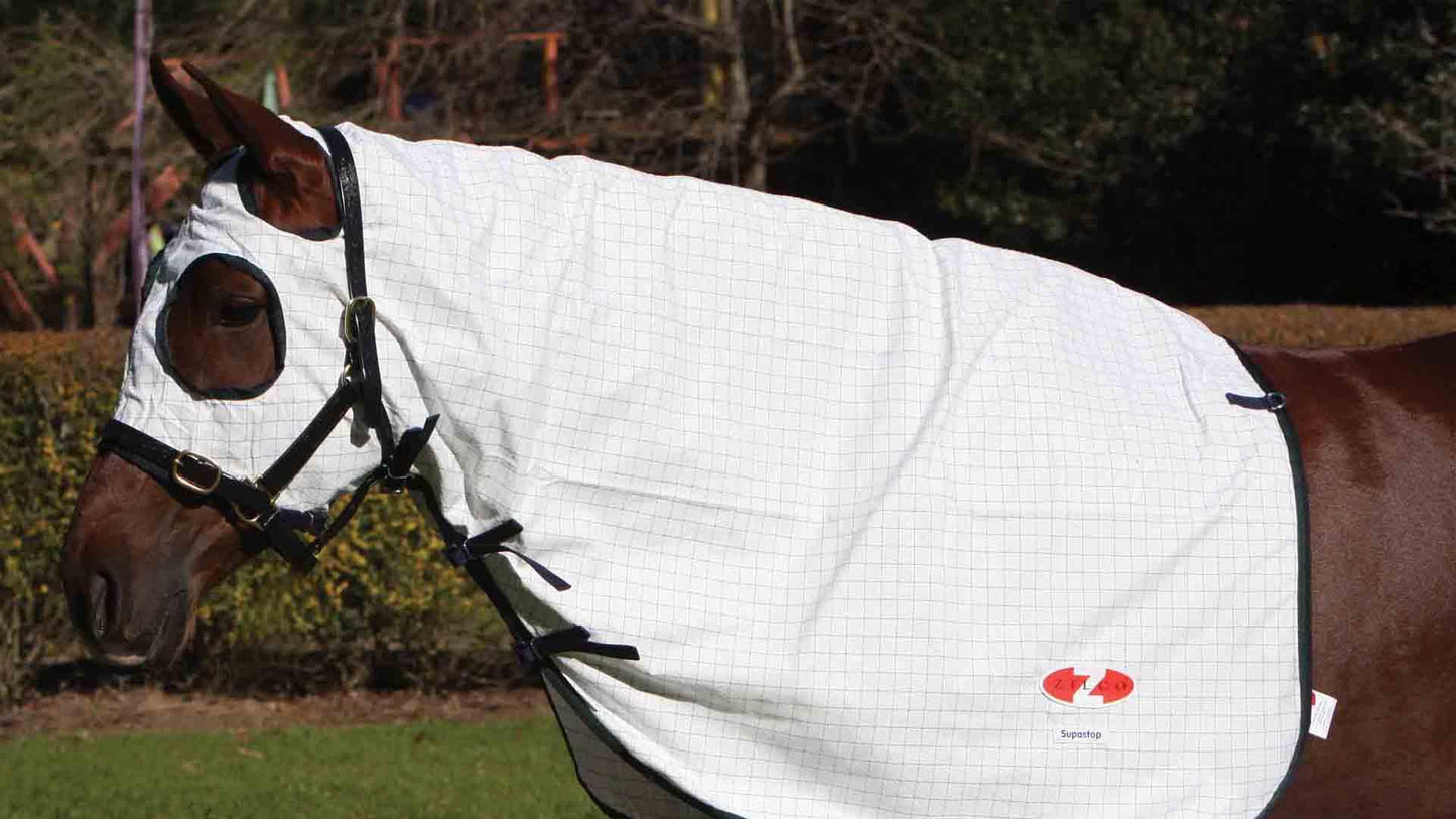 Supastop Hood White & Dark Green Navy Trim - Aitken's Saddlery