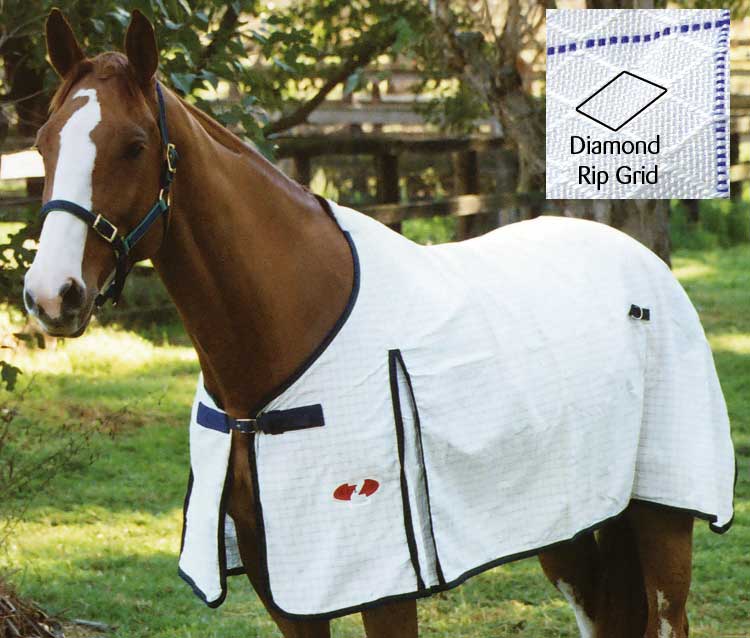 Supastop Rug White & Dark Green Navy Trim - Aitken's Saddlery