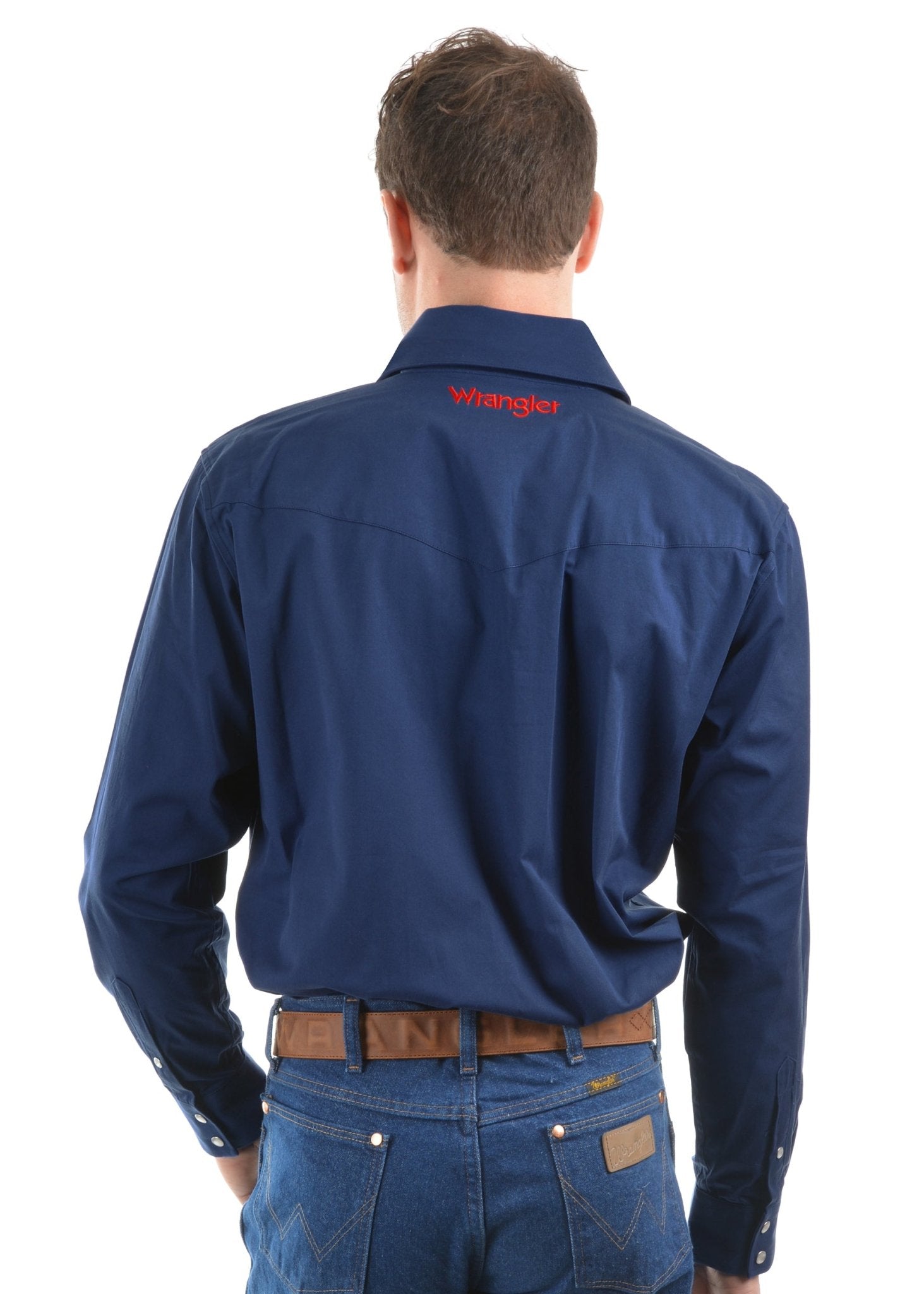 Wrangler Logo Rodeo Long Sleeve Drill Shirt Navy - Aitken's Saddlery